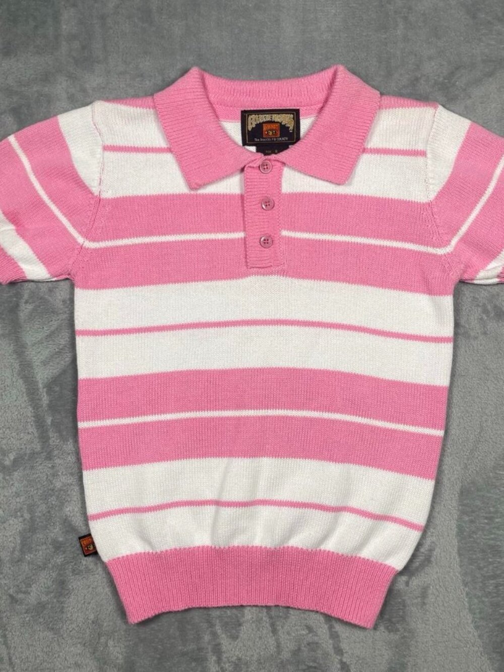 FB County Charlie Brown Shirt Women’s Size 6 Pink White Striped Knit Polo